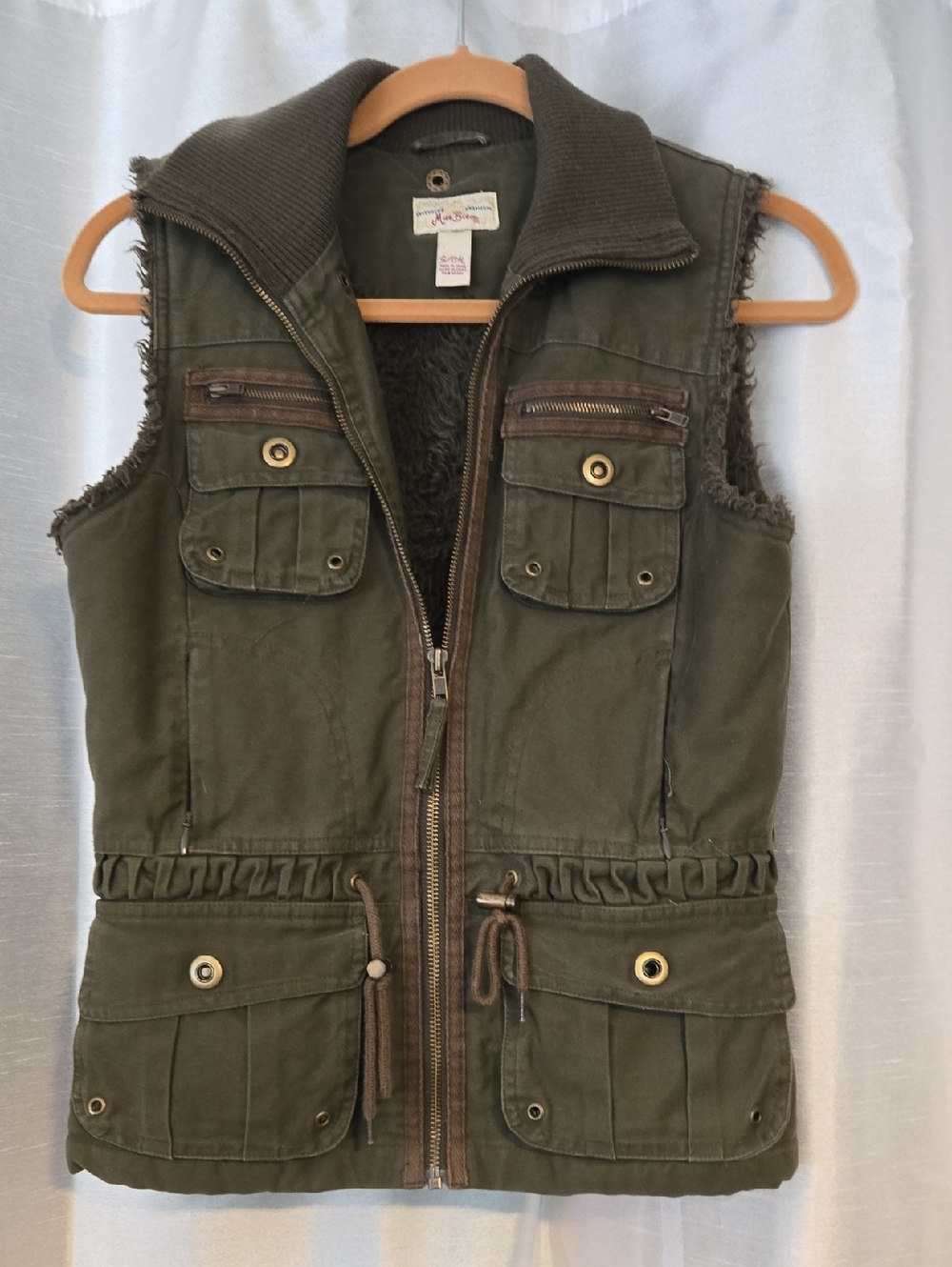 Miss Bisou Olive Green Utility Zip-Up Vest
